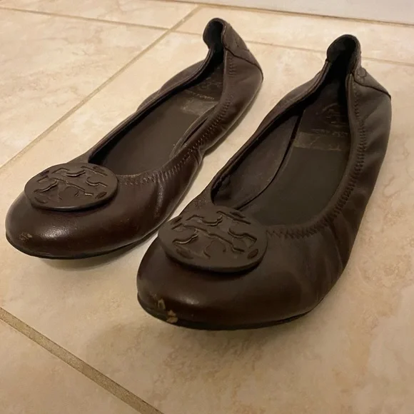 Tory Burch Brown Leather Reva Ballet Flats Size 8 Brown - Picture 2 of 9